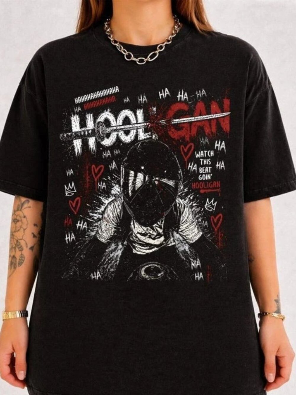 Hooligan Biker Graphic Oversized T-Shirt